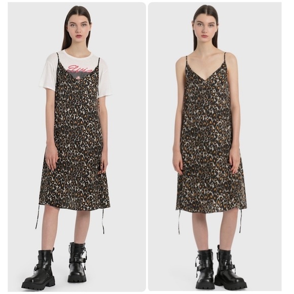 New! R13 90’s Midi Slip Leopard Dress Tie Back 🖤 XS and Medium - Picture 2 of 15